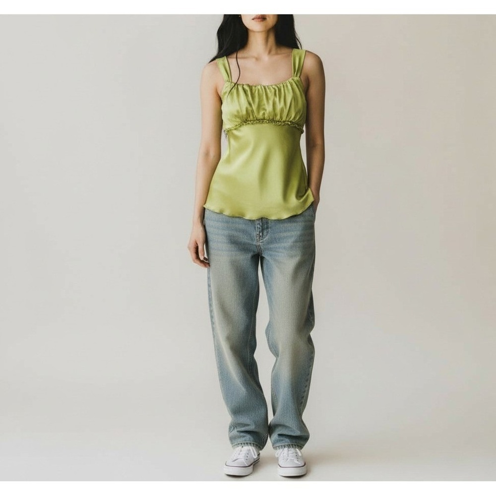 Y2K Babydoll BCX Metallic Satin Chain Detail Camisole Olive Green L Milkmaid - Picture 13 of 13